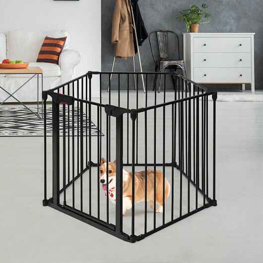 115 Inch Length 5 Panel Adjustable Wide Fireplace Fence Black - shop_name pets petsupplys