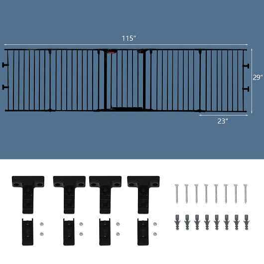 115 Inch Length 5 Panel Adjustable Wide Fireplace Fence Black - shop_name pets petsupplys