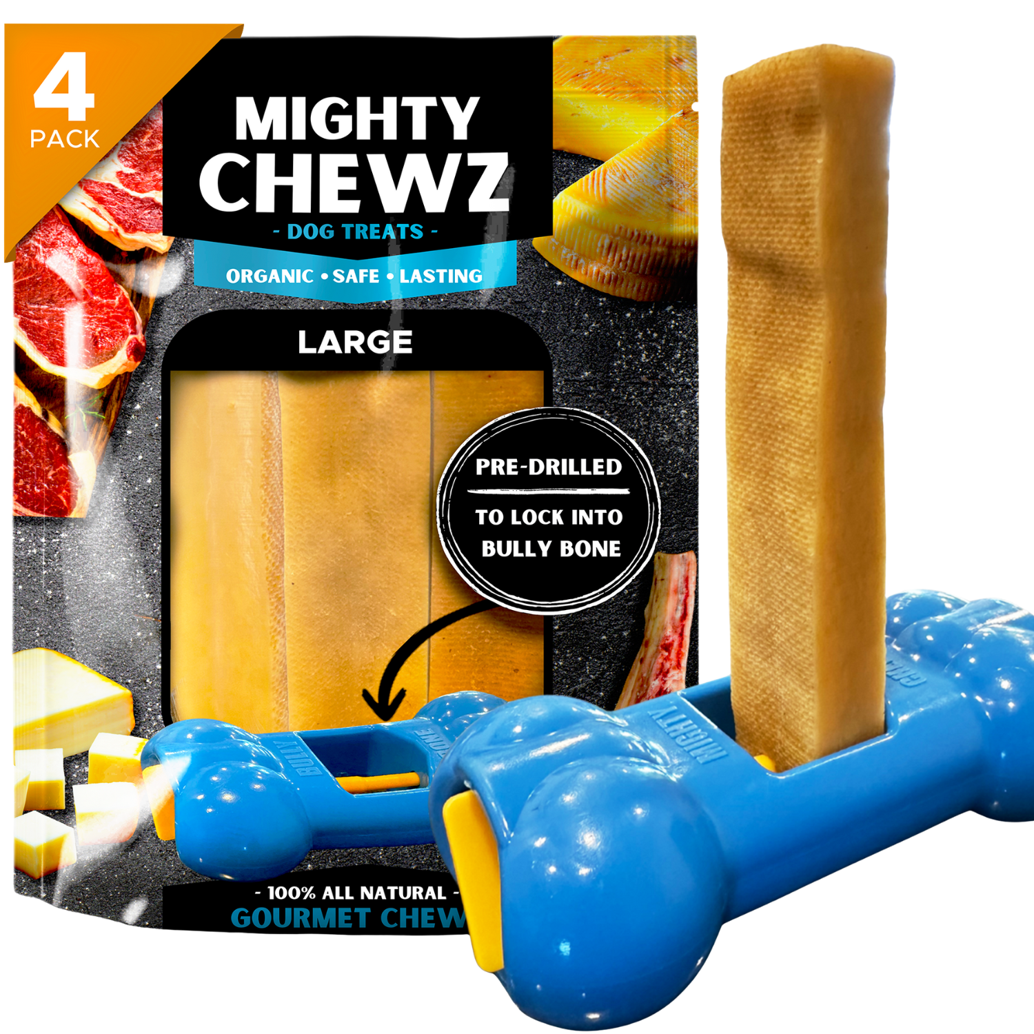 4 Pack Large Yak Cheese Chew Holder Pack Safe Bully Bone Pro Included - shop_name pets petsupplys