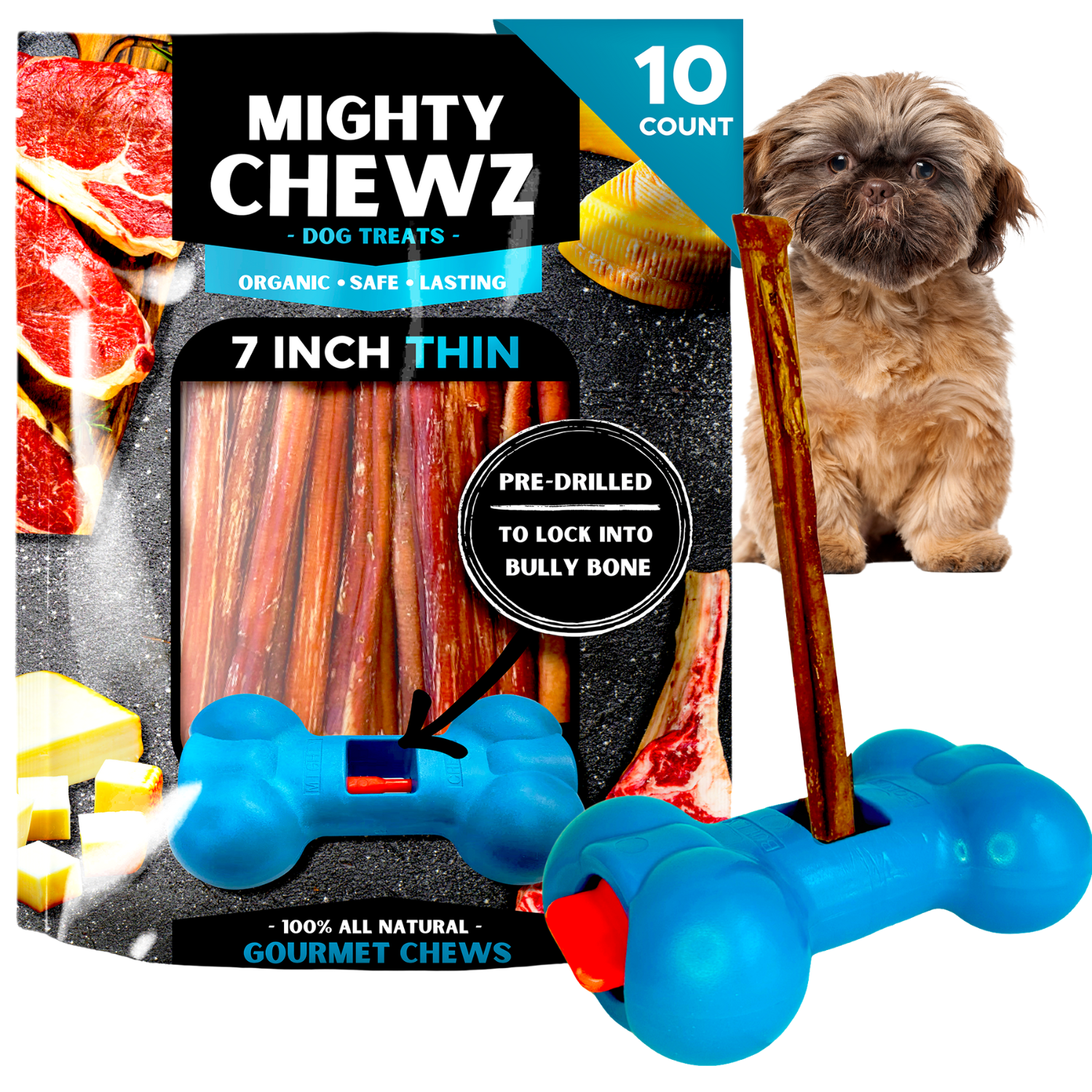 7 Inch Thin Bully Sticks With Bully Stick Holder For Safe Chewing - shop_name pets petsupplys