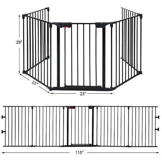 115 Inch Length 5 Panel Adjustable Wide Fireplace Fence-Black by Souths Pet Supplys