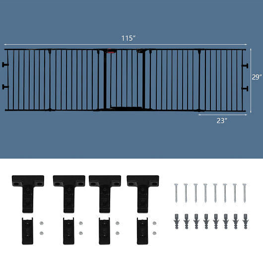 115 Inch Length 5 Panel Adjustable Wide Fireplace Fence-Black by Souths Pet Supplys