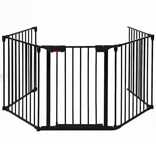 115 Inch Length 5 Panel Adjustable Wide Fireplace Fence-Black by Souths Pet Supplys
