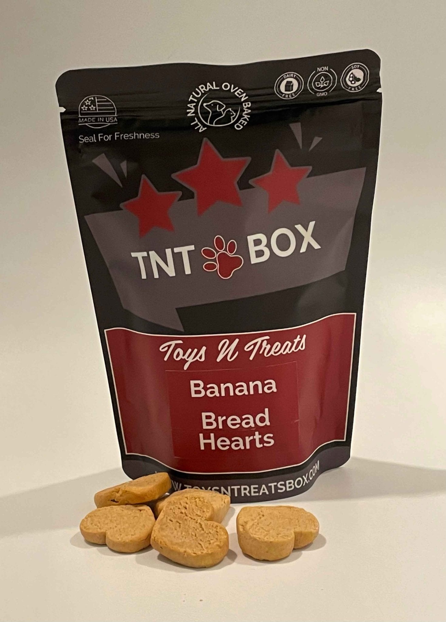 Banana Bread Hearts Probiotic Dog Treats All Natural Oven Baked - shop_name pets petsupplys
