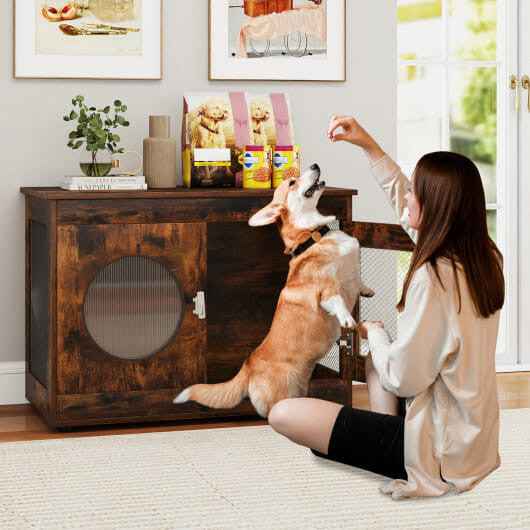 Furniture Style Dog Crate for Small and Medium Dogs with Translucent Window and Lockable Door-Rusti - #shop_name #pets #petsupplys