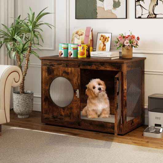 Furniture Style Dog Crate for Small and Medium Dogs with Translucent Window and Lockable Door-Rusti - #shop_name #pets #petsupplys