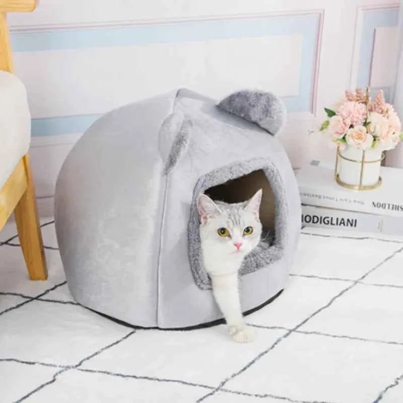 Bear Head Warm Plush Cat Bed Cozy Cave for Pets Indoor Pet House by Souths Cheap Stuff