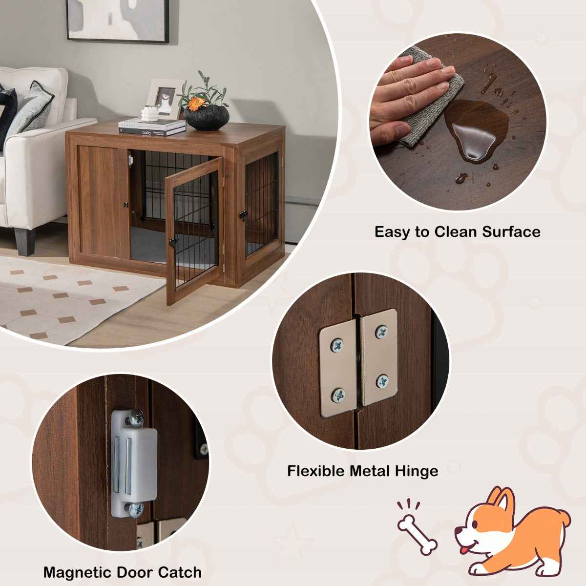 NNECW Furniture Dog Crate with Cushion & Double Mesh Doors for Indoor - shop_name pets petsupplys