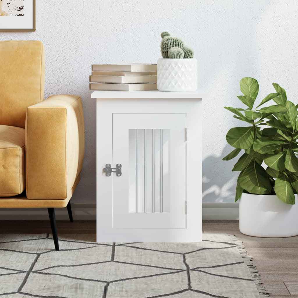 NNEVL Dog Crate Furniture White 45x62x59 cm Engineered Wood - shop_name pets petsupplys