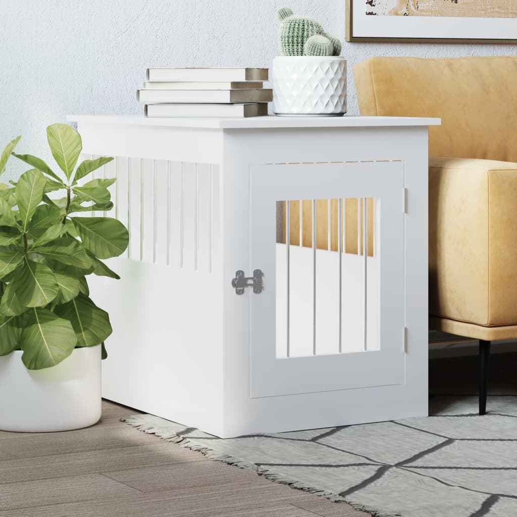 NNEVL Dog Crate Furniture White 55x75x65 cm Engineered Wood - shop_name pets petsupplys