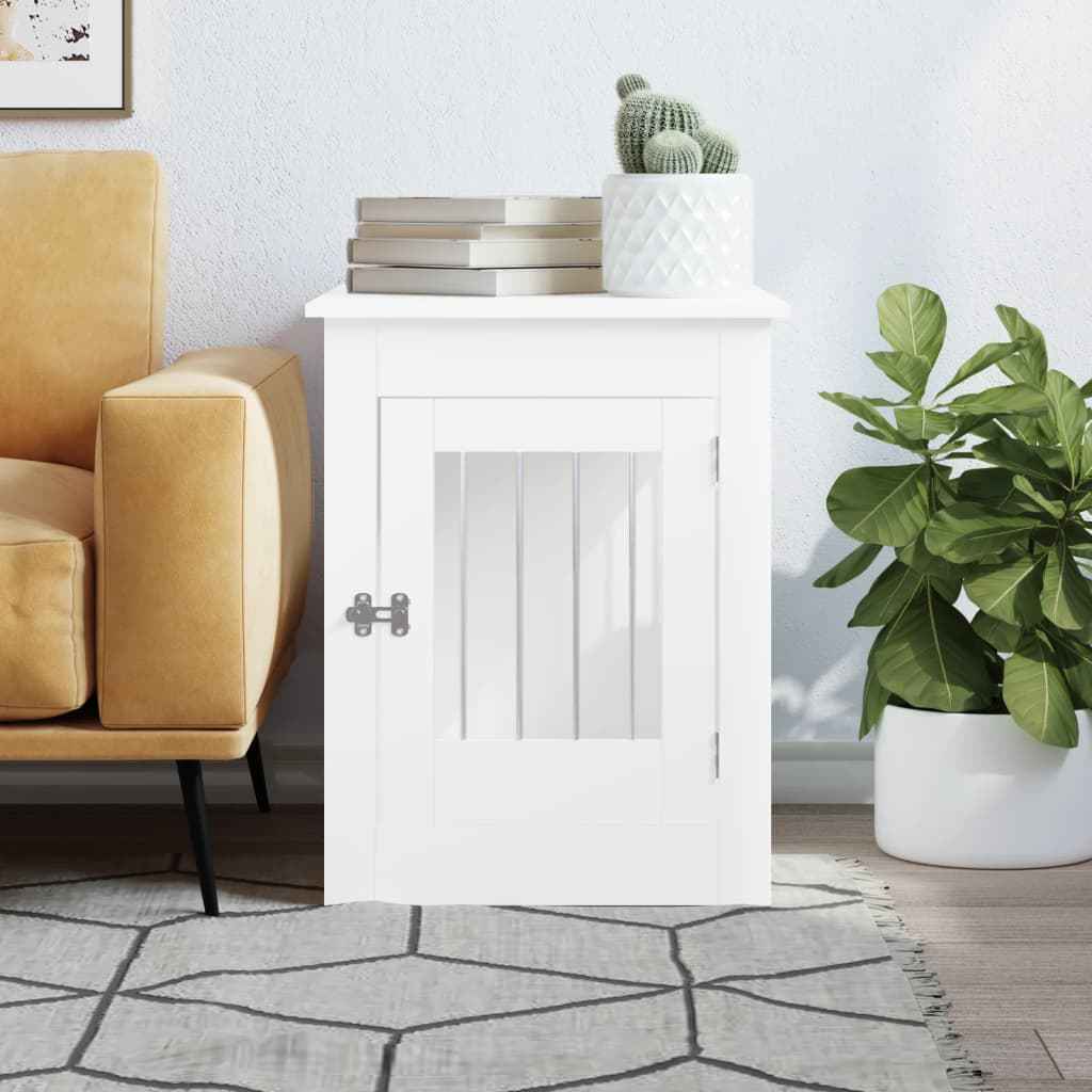 NNEVL Dog Crate Furniture White 55x80x68 cm Engineered Wood - shop_name pets petsupplys