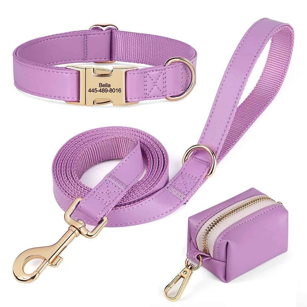 Vibrant Custom Dog Collars & Leash Set - Colorful Pet Necklace with Personalized Leash Bag by Souths Cheap Stuff