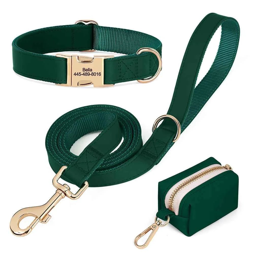 Vibrant Custom Dog Collars & Leash Set - Colorful Pet Necklace with Personalized Leash Bag by Souths Cheap Stuff