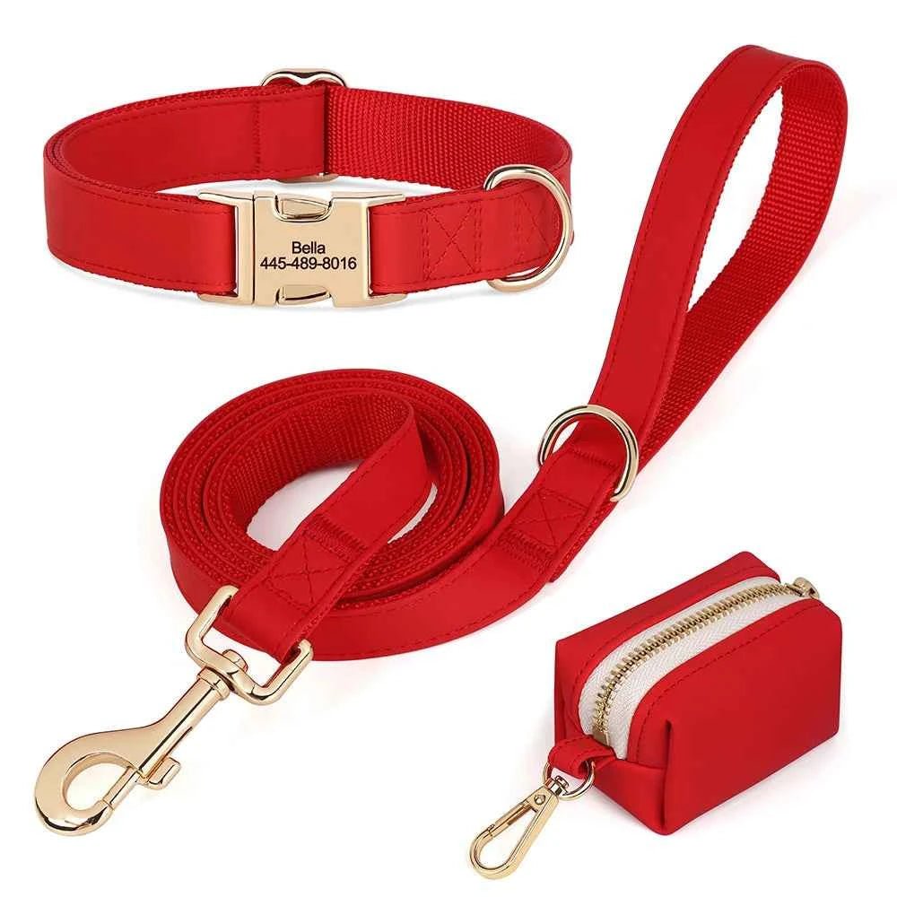 Vibrant Custom Dog Collars & Leash Set - Colorful Pet Necklace with Personalized Leash Bag by Souths Cheap Stuff