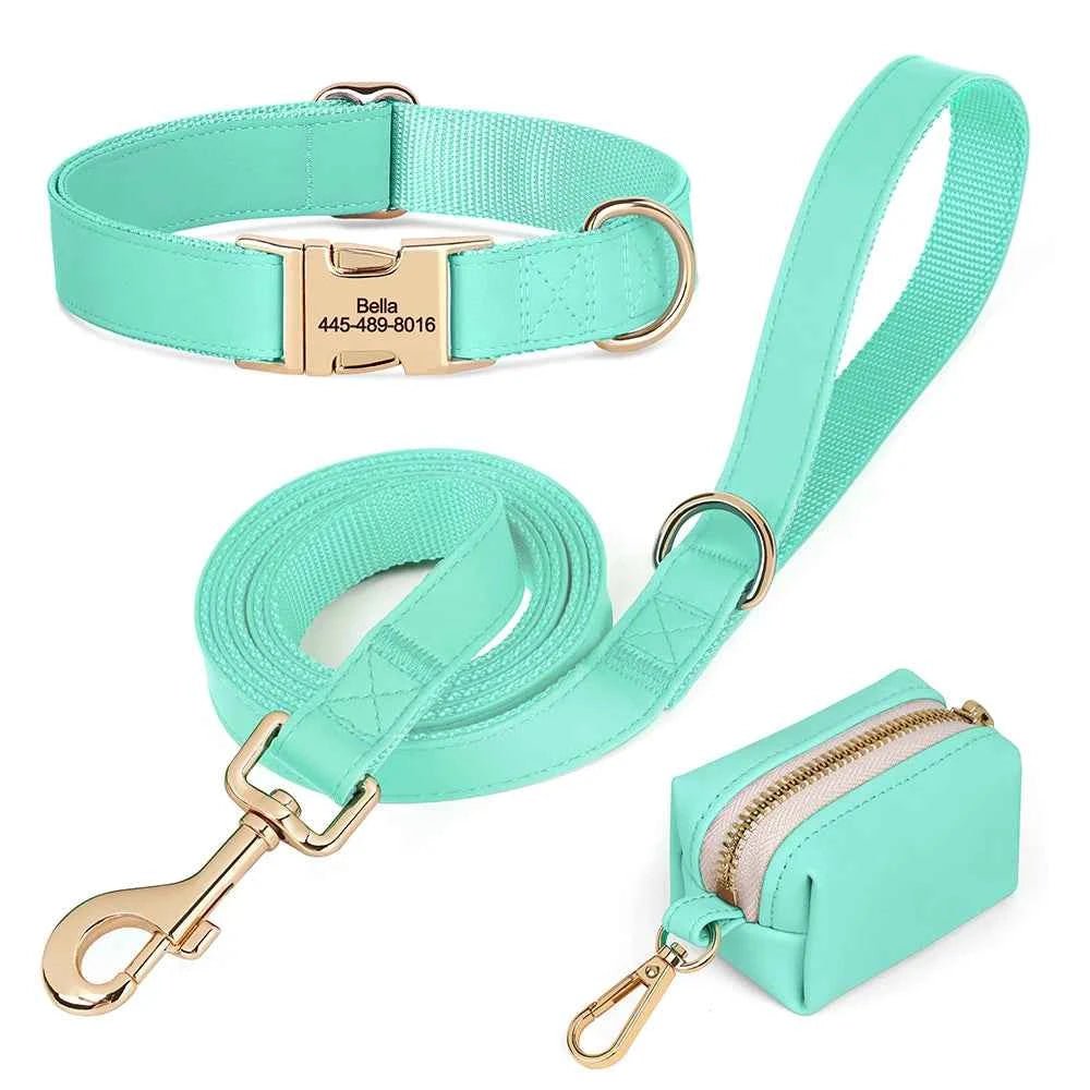 Vibrant Custom Dog Collars & Leash Set - Colorful Pet Necklace with Personalized Leash Bag by Souths Cheap Stuff