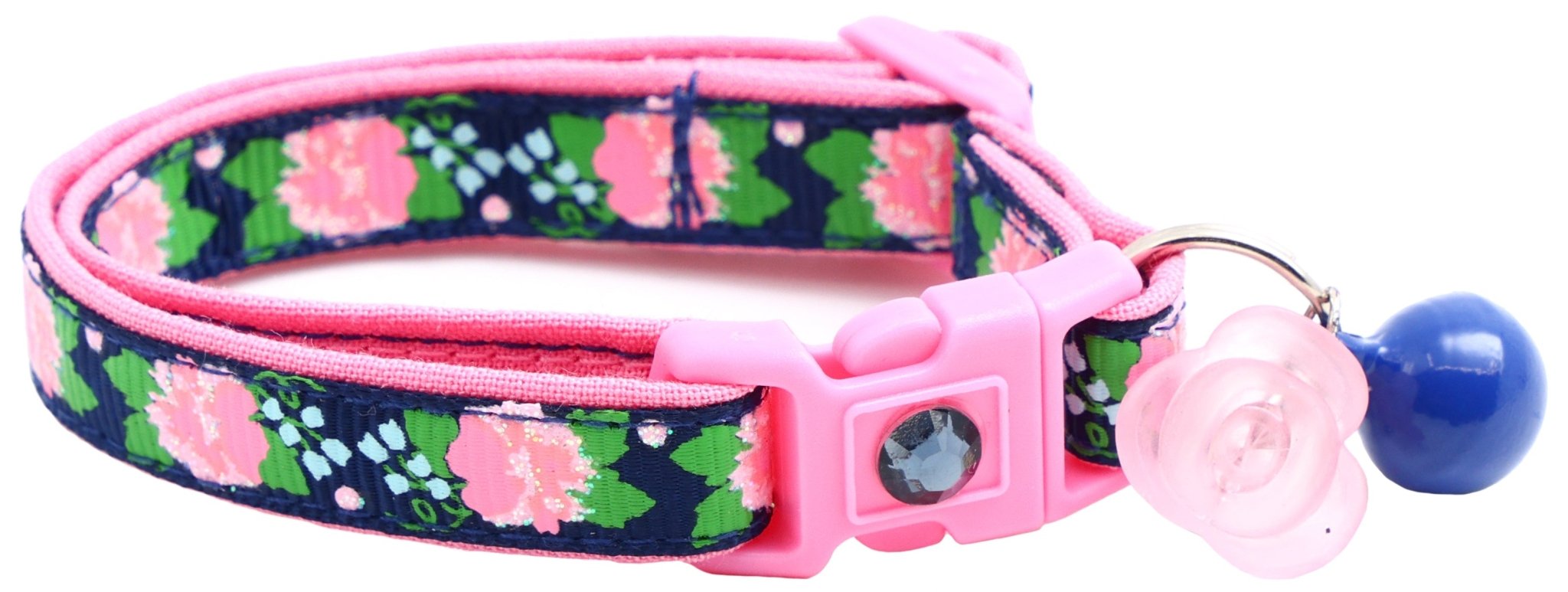 Pink Carnations on Navy Cat Collar by Pugs2Persians