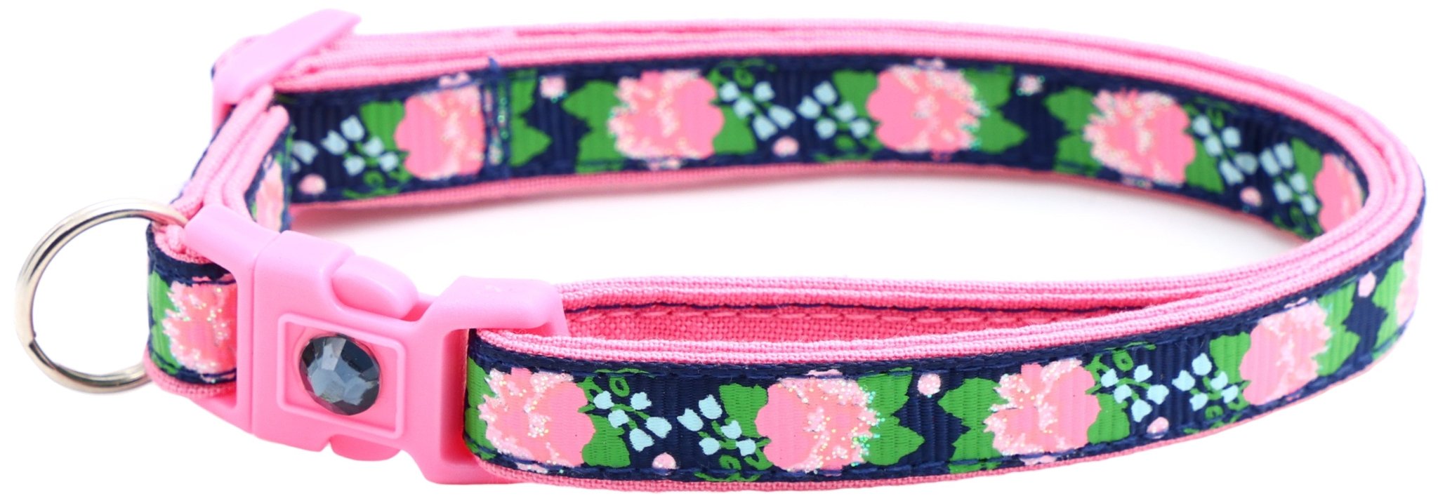 Pink Carnations on Navy Cat Collar by Pugs2Persians