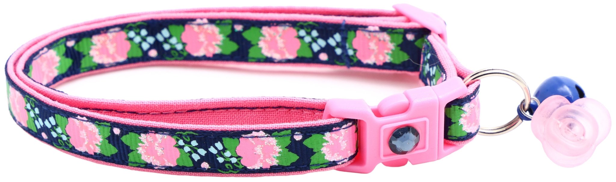 Pink Carnations on Navy Cat Collar by Pugs2Persians