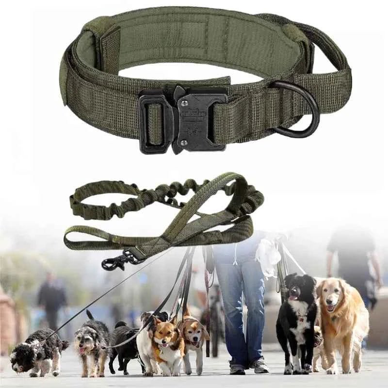 Heavy Duty Tactical Dog Collar with Anti-Pull Leash Set by Souths Cheap Stuff